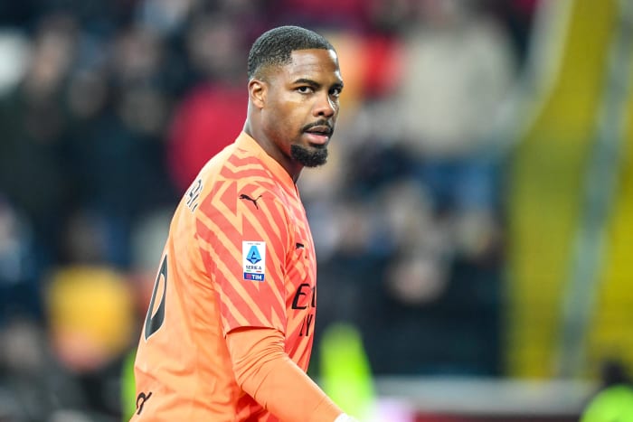 AC Milan goalkeeper Mike Maignan pictured during his team's 3-2 win at Udinese in January 2024